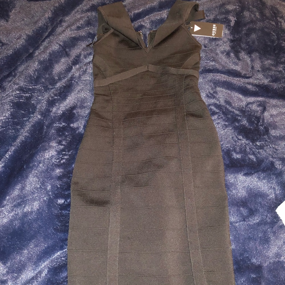 XS Guess bandage style body con black cocktail dress, NWT